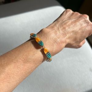 Vintage sterling silver, turquoise, and shell bracelet